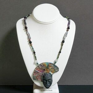 New - N5 - Raku mask and pearl necklace - One of a kind